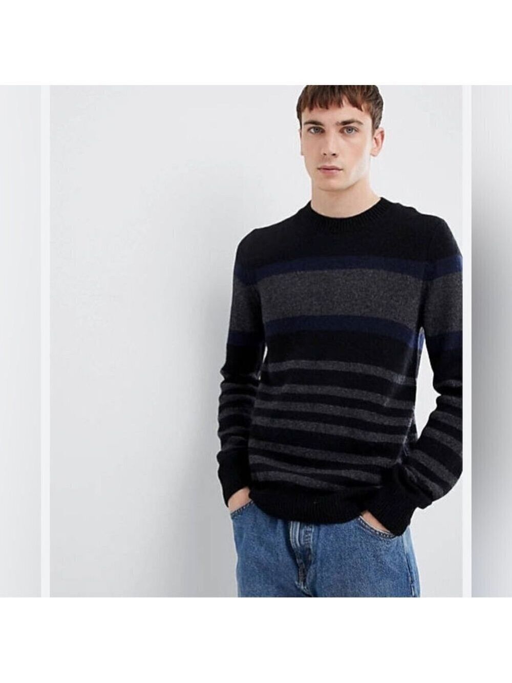 * Selected Homme Joe Striped Wool Blend Crewneck Sweater Size M